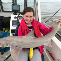 Burnham Boat Owners Sea Angling Association member, Ava Saxby with a smoothound of 13lb 4oz caught in the Bristol Channel